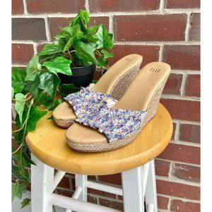 𝅺ELLE Floral Woven Backless Wedge Sandals